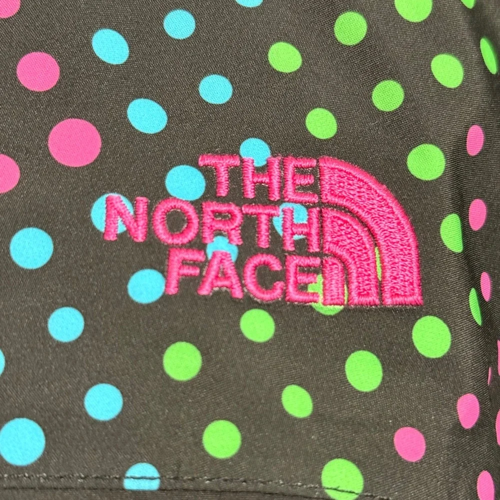 The North Face Girls XL 18 HyVent Rain Jacket Black‎ Multicolor Polka Dot Hooded